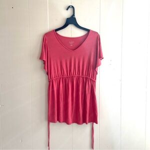 Isabel Maternity Pink Coral Top Short Sleeves Adjustable Waste V-neck Size L